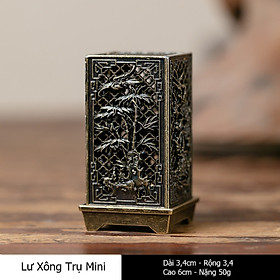 Lư Xông Trầm Trụ Hợp Kim Nhỏ Gọn – Đốt Nụ Trầm, Bột Trầm, Họa Tiết Tứ Quý Phong Thủy