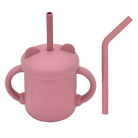 Mua  Siêu Sale  Ca cốc Gấu Silicon có nắp 2 ống hút 180ml phong cách Hàn Quốc cho bé