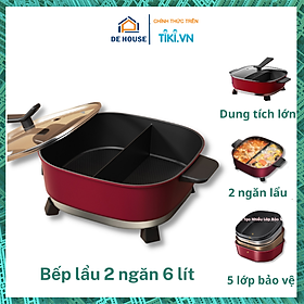 Mua Bếp Lẩu Điện 2 Ngăn Chống Dính Tuỳ Chỉnh Nhiệt Độ Dung Tích 6 Lít 1500W - Hàng Chính Hãng