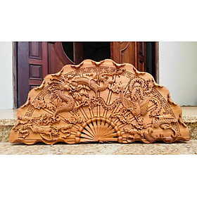 Mua Tranh cánh quạt khắc tứ linh bằng gỗ hương đá kt 100×50×4cm
