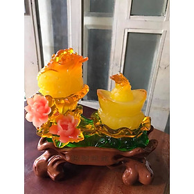 Mua Tượng 2 Con Cóc Vàng Phong Thủy để bàn ngồi trên Thỏi Vàng To Đầy Hoa Đẹp Size Cao 20cm Ngang 20cm Sâu 11cm Hợp Anh Chị Mệnh Kim Thổ Thủy ạ