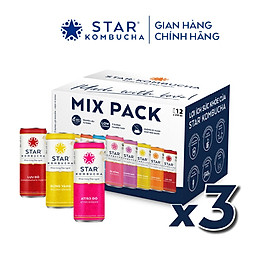 Combo 3 thùng trà lên men Star Kombucha mix 12 vị 36 lon x 250ml