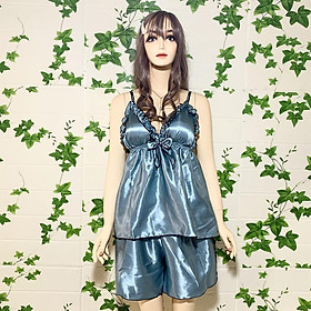Đồ ngủ sexy  FREE SHIP  Đồ ngủ sexy nữ lụa phi có mút, 2 dây hở lưng, viền bèo quanh ngực, DN3