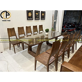 Mua Bộ Bàn Ăn Nguyên Tấm Gỗ Sồi Nga 10 Ghế Siêu To Với Bàn Kích Thước D220xr100xc75cm