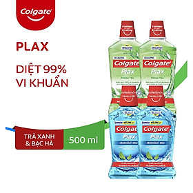 Combo 4 Nước súc miệng Colgate diệt 99% vi khuẩn Plax trà xanh và Plax bạc