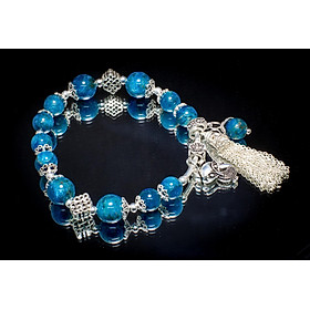 Vòng Tay Phong Thủy Nữ đá Azurite - Malachite Thiên Nhiên AAAA Mix Bạc 925 Cho Mạng Hỏa Thổ, Bao Kiểm Định, Món Qùa Trang Sức Ý Nghĩa May Mắn Tài Lộc, VT003