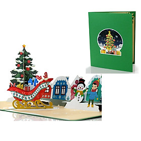 X26 -  THIỆP NOEL 3D XE TRƯỢT – CÂY THÔNG – LÀNG TUYẾT DỄ THƯƠNG ️