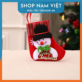 Vớ (Tất) Nhung Đỏ Thêu Chữ Merry Christmas Trang Trí Cây Thông Noel Giáng Sinh