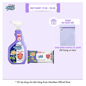 Combo Lau Bề Mặt MaxKleen Đa Năng: 1 chai xịt 520ml + 1 khăn ướt 30 miếng