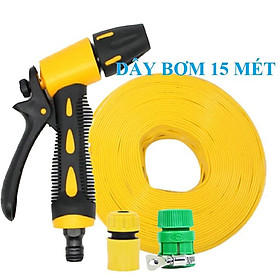 Bộ dây vòi xịt nước rửa xe, tưới cây . tăng áp 3 lần, loại 15m 206236 đầu đồng,cút,nối vàng+ tặng đai