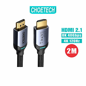 Dây Cáp Dù Lõi HDMI 2.1 8K 48Gbps, 4K 165Hz Dài 2M CHOETECH XHH01 Dùng Cho Tivi/ Máy Tính/ Playstaysion - Hàng Chính Hãng