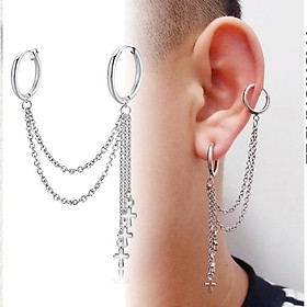 Bông Tai Nam Nữ Tua Rua Đã Bấm Hay Chưa Bấm Tai Đều Đeo Được Chất Liệu Thép Titan Ko Đen TT 2316 - 1 Chiếc