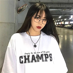 áo thun tay lỡ unisex form rộng CHAMPS, áo phông nam nữ oversize 2 màu đen trắng co giãn 4 chiều ATL86 - Beshine Store