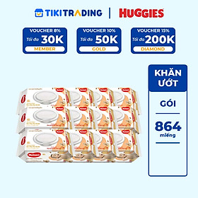 Combo 12 Gói Khăn Ướt Huggies Cacao và Bơ Hạt Mỡ (72 Miếng/ Gói)