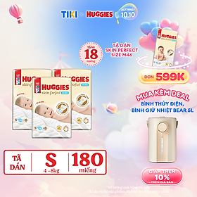 Combo 3 gói Tã/bỉm dán sơ sinh Huggies Skin Perfect S 54+6 miếng với 2 vùng thấm giảm kích ứng da