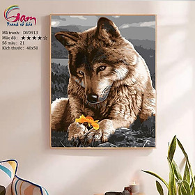 Mua Tranh tự tô màu theo số sơn dầu số hóa Tranh chó sói dịu dàng bên hoa dại DV0913