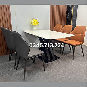 Mua Bàn ăn mặt đá ceramic bóng chân x cong kết hợp ghế kelvin