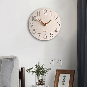 30cm Round Modern Wooden Wall Clock Silent Art Battery Powered Wall Hanging Clocks Living Room Office Decorative Ornament - B