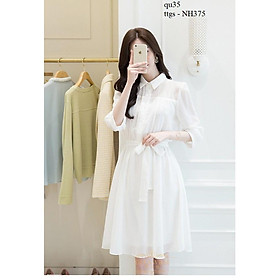 DRESS467 Đầm voan xòe cổ sơ mi