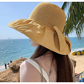 Mũ rộng vành chống nắng chống tia cực tím gắn nơ thời trang mới, nón nữ rộng vành cao cấp