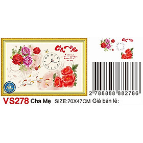 Tranh đính đá đồng hồ cha mẹ hoa hồng VS278 - 70 x 47 cm - chưa đính