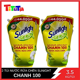 Combo 2 Túi Khổng Lồ Nước rửa chén Sunlight Chanh 100 Túi 3.5 Kg x2