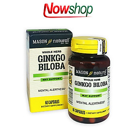 Viên uống bổ não Mason Natural Ginkgo Biloba 125mg hỗ trợ tăng cường trí nhớ tăng tuần hoàn máu