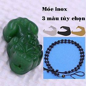 Mặt dây chuyền tỳ hưu đá xanh 3.1 cm ( size nhỏ ) kèm vòng cổ hạt chuỗi đá đen + móc inox vàng, mặt Tỳ hưu