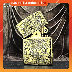 Mua Hột Quẹt Bật Lửa Xăng Đá Zorro ZT052A Khắc Họa Tiết Rồng Vàng Tài Lộc (Không Có Xăng)