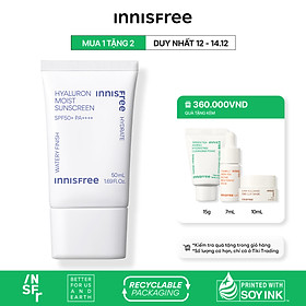 Kem chống nắng dưỡng ẩm & cải thiện nếp nhăn innisfree Hyaluron Moist Sunscreen Essence Texture SPF50+ PA++++ 50 mL