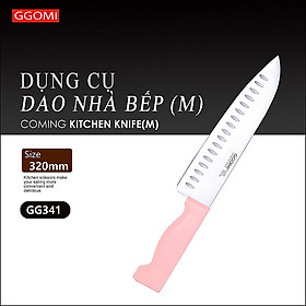 Dao nhà bếp cỡ trung dài 32cm, chiều dài lưỡi 20cm, bằng thép không gỉ GGOMi Hàn Quốc GG341 màu hồng phấn