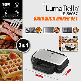 Máy kẹp nướng bánh mì, hotdog,tàn ong Lumabella LB58067, SK08078 3 khay lòng sâu 1200W đa năng chống dính cao cấp