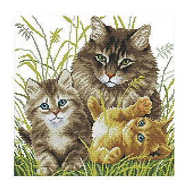 Stamped Cross Stitch Kits Printed Cat Family Pattern 14CT Embroidery Crafts