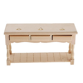 1/12 Wooden Miniature Blank Tea Table Furniture Model with Drawer, DIY Dolls House Furniture Pretend Play Toy