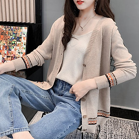 Áo khoác len nữ cardigan dệt kim tay dài dáng rộng cadigan thời trang cổ chữ V phong cách ullzang Hàn Quốc AH36