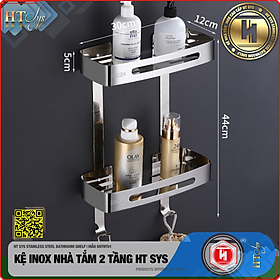Kệ nhà tắm inox 304 HT SYS - Kệ để đồ phòng tắm 2 tầng đa năng - Chất liệu inox 304 cao cấp - Tích hợp móc treo đồ - LOẠI DÀY - Hàng Chính Hãng