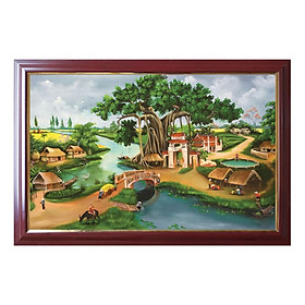 Mua Tranh đồng quê treo tường  tranh canvas cây đa bến nước con đò TDQ-20