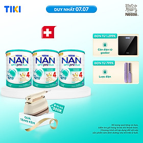 Bộ 3 lon Sữa bột NAN OPTIPRO PLUS 4 Nestle Bé 2-6 tuổi 1500g/lon Giúp tiêu hóa tốt - Tặng Bàn ủi khô & hơi nước cầm tay Gaabo