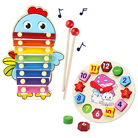 Đồ Chơi Đàn Gỗ Cho Bé Tập Chơi Nhạc Và Đồng Hồ Thả Hình Khối Gỗ Nhiều Màu Sắc (Ngẫu Nhiên)
