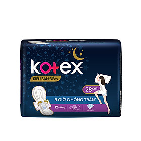 Combo 4 Gói Băng Vệ Sinh Kotex Siêu Ban Đêm 9h chống tràn, dày cánh 28cm (12 miếng/gói)