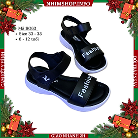 Dép sandal quai hậu bé gái KENTO quai ngang Fashione kiểu dáng thể thao năng động và cá tính, chất liệu da mềm êm, đế siêu nhẹ chống trơn màu đen cho trẻ em NHÍM SHOP SG63