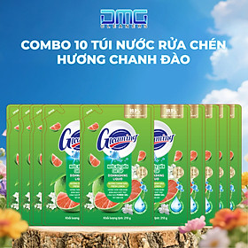 Combo 10 Túi Nước Rửa Chén Gleaming Hương Chanh Đào 200ml/Túi
