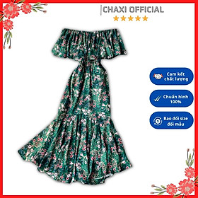 Đầm body đuôi cá voan hoa trễ vai hoặc cổ vuông màu xanh cao cấp - D146296 - Hàng Quảng Châu