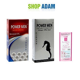 Combo 2 Hộp Bao Cao Su Chống Xuất Tinh Sớm Power Men Cá Ngựa Longer Plus Type Và POWER MEN Ngọc Trai Deluxe Condoms - Tặng Kèm Gel Nhật - Hàng Chuẩn Hãng 100% - Che Tên Sản Phẩm