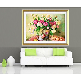 Tranh đính đá bình hoa mẫu đơn khoe sắc 75x55cm - chưa đính