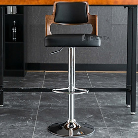 Mua Ghế bar lưng gỗ màu nâu nệm đen CB2301-P Nội thất Capta Ghế quầy bar tăng giảm độ cao lưng tựa gỗ nệm PVC hiện đại chân thép mạ chrome bóng tại tp hcm