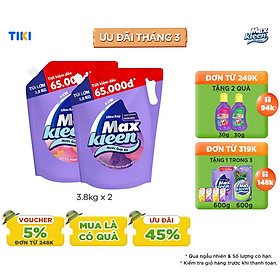 Combo Túi Nước Giặt Xả MaxKleen Hương Huyền Diệu Túi 3.8kg + Hương Hoa Nắng 3.8kg