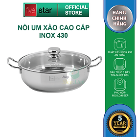Nồi lẩu 3 lòng inox 430 Fivestar dùng nhà bếp kể từ nắp kính tặng 2 vá canh ( 24cm / 26cm / 28cm )