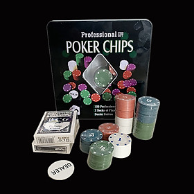 Bộ Phỉnh 100 Chip Poker Có Số Hộp Sắt Vuông Cao Cấp Texas Hold em