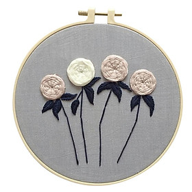 Cross Stitch Stamped Embroidery Kit with Embroidery Hoop - Flower